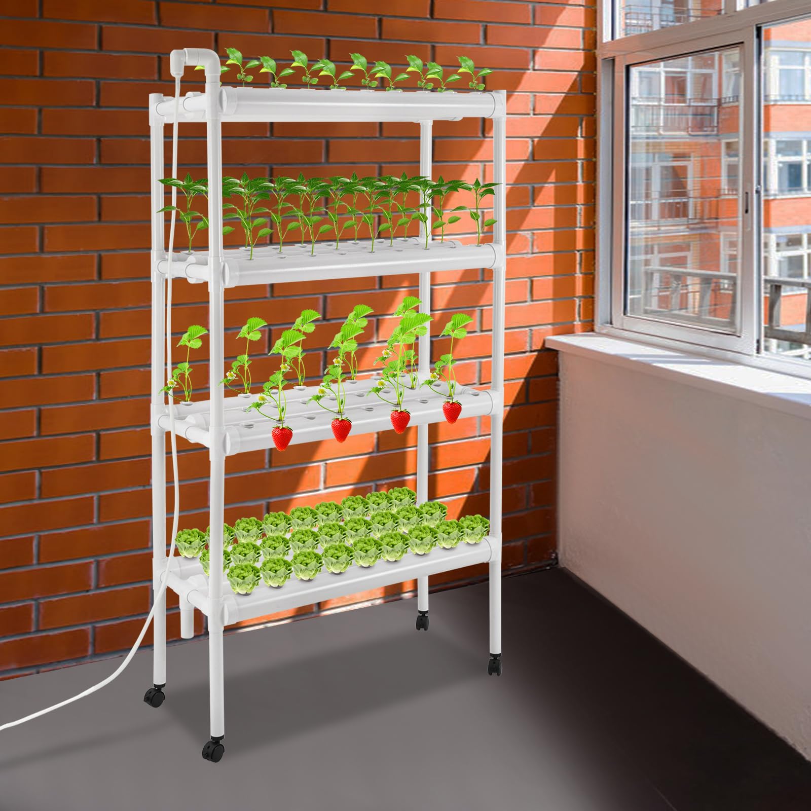 Tour hydroponique 108 places, tour hydroponique avec 4 étages et pompe à eau, Smart Garden Vertical Farming Tower pour l'intérieur et le balcon, kit hydroponique complet pour herbes, salade