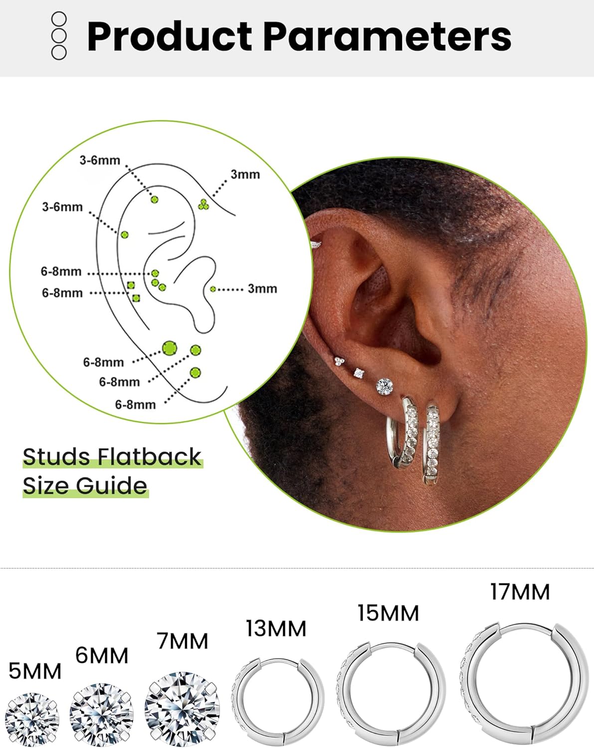 5 Pairs Huggie Hoop Earrings, Cubic Zirconia 14K Gold-Plated 316L Surgical Steel, Hypoallergenic Lightweight Design for Women & Men Cartilage & Multi-Piercing Stacking(13-21mm) - Image 4