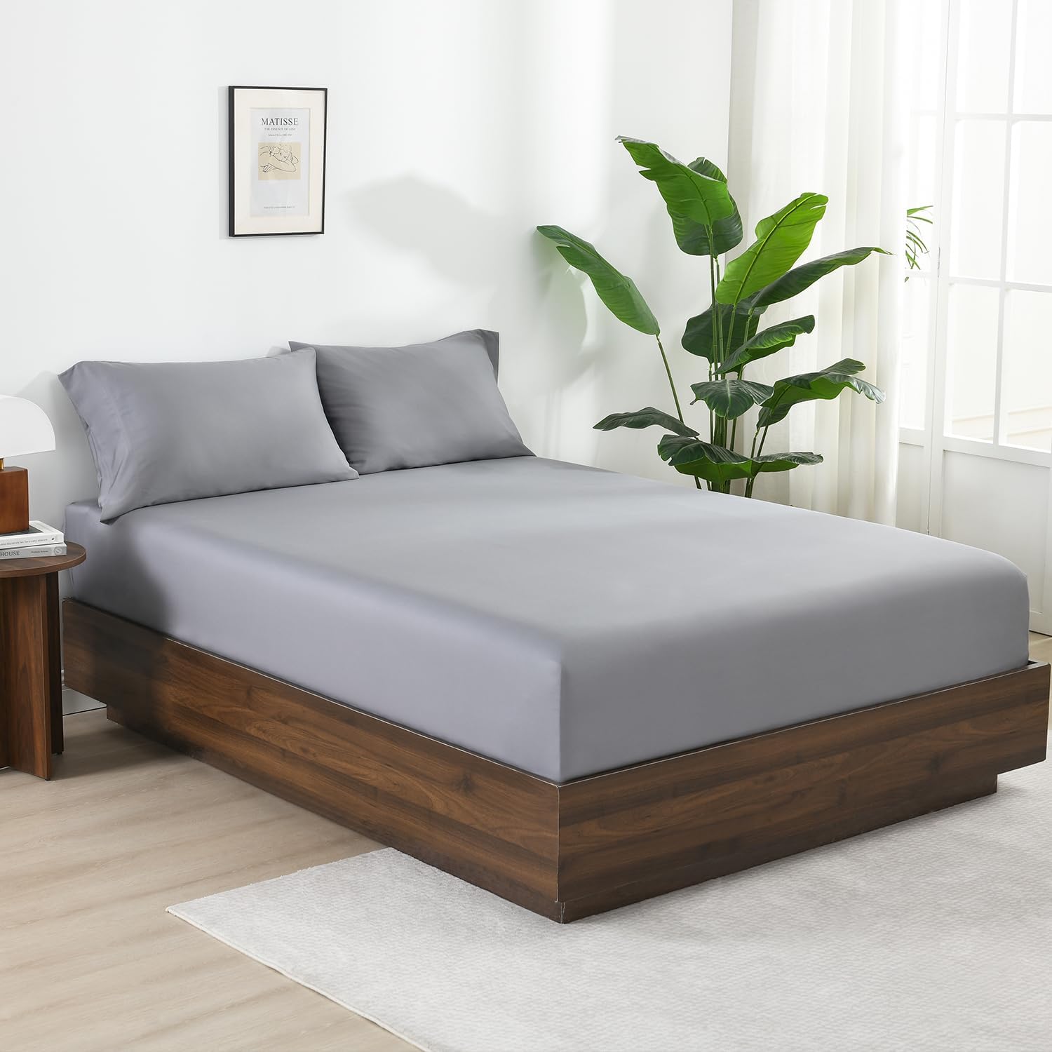 100% Viscose Derived from Bamboo Fitted Sheet Queen Size Only, 16" Deep Pocket, Reinforced Elastic Band, Silky Soft, Breathable and Cooling Sheets, Navy Blue