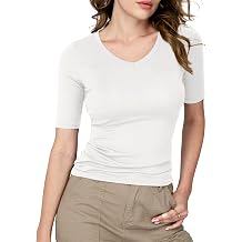 Amoretu Womens V Neck T Shirts Slim Fitted Half Sleeve Tops Basic Tees