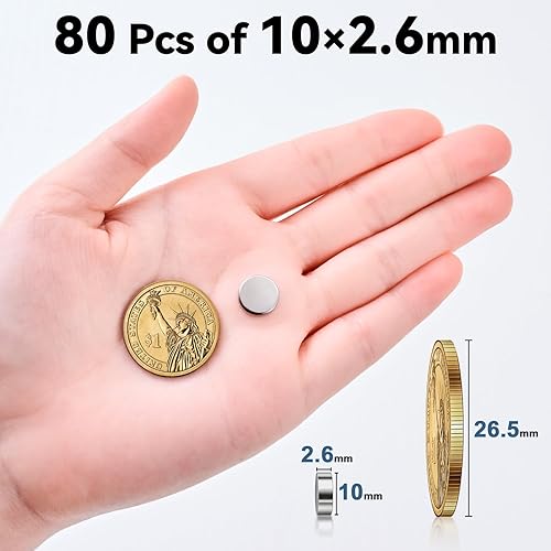 Miniatura 2 de SMARTAKE 80 imanes para refrigerador, pequeños imanes redondos de 0.394 x 0.094 pulgadas, imanes de neodimio multiusos de alta calidad para nevera,