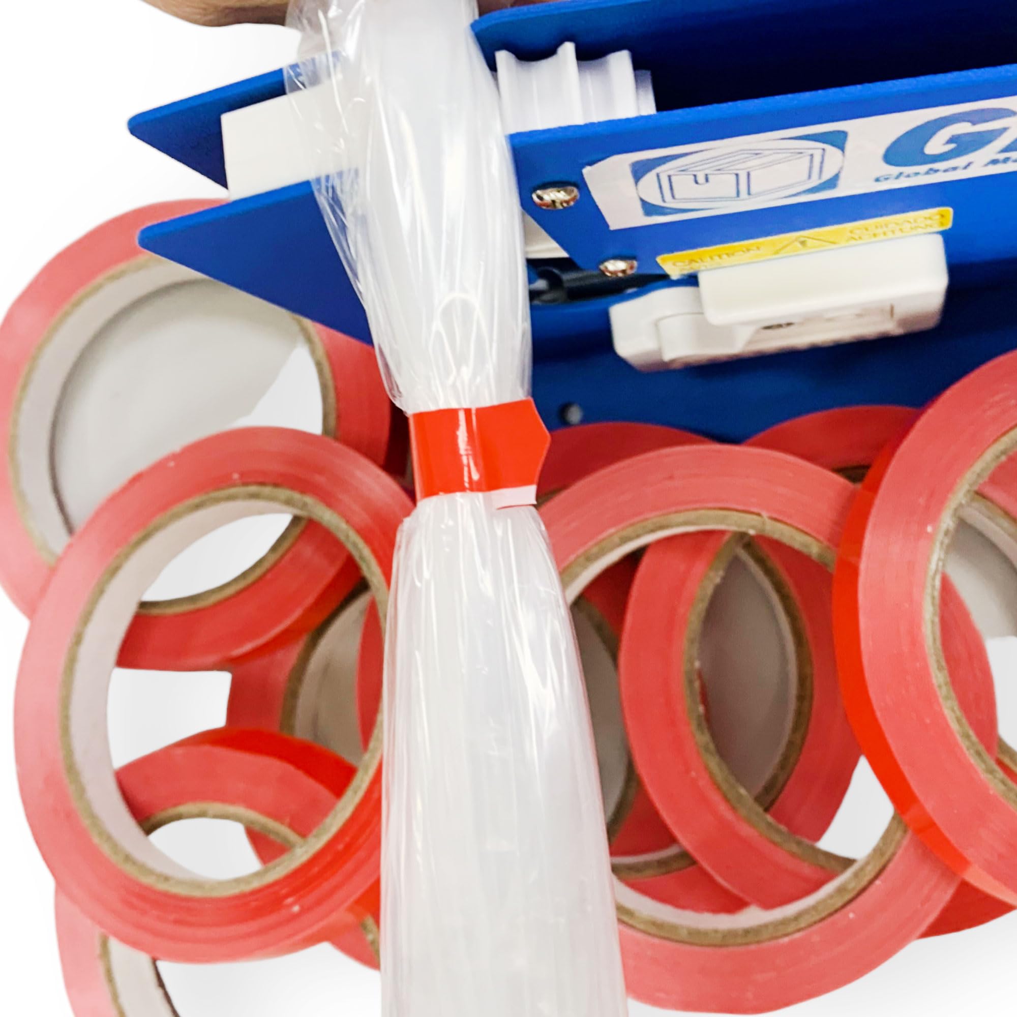 Máquina Cierra Bolsas Profesional con 6 Rollos de Cinta PVC - Alta Adhesión, Durabilidad y Resistencia para Uso Comercial y Doméstico (Máquina + 6 Rollos Rojos)