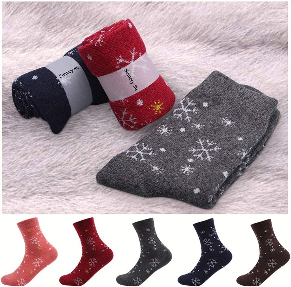Winter Wool Socks Women Snow Flower Cashmere Warm Socks Ladies Girls 5 Pack,Sumery Su