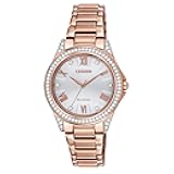Ladies' Crystal Eco-Drive Watch, 3-Hand, Roman Numeral Markers, Mother-of-Pearl Dial
