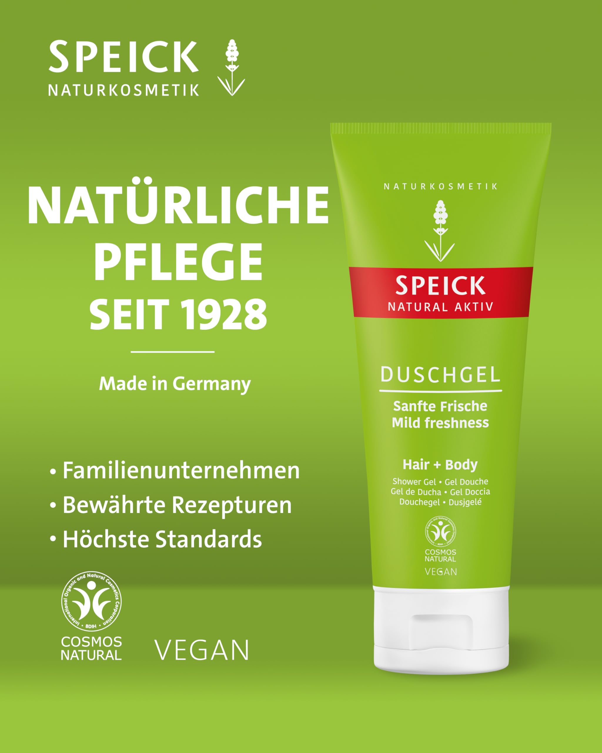 Speick Natural Aktiv Duschgel 200 ml – mildes Duschgel, hautschonende Reinigung & Pflege - 10er Pack