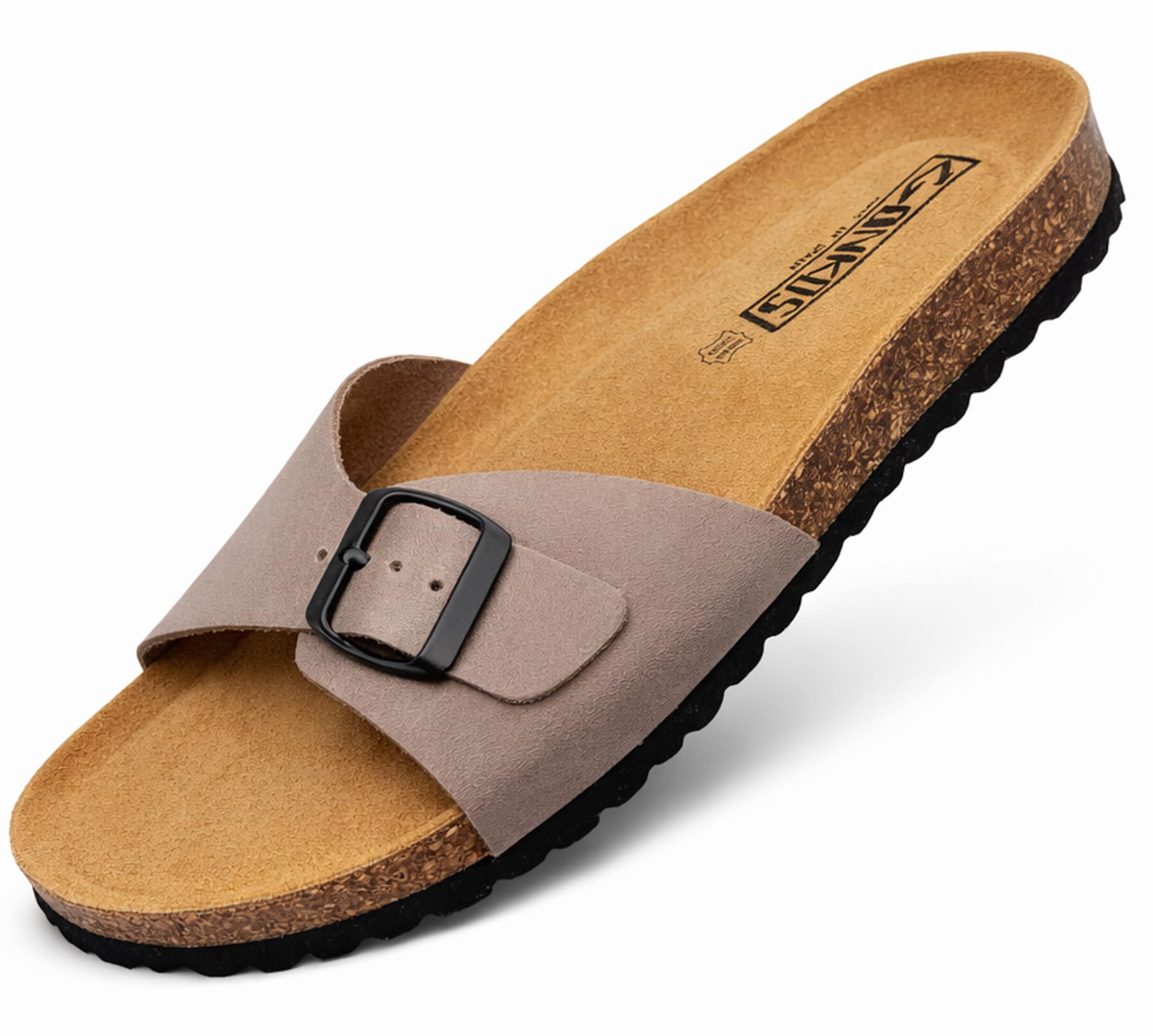Sandalias de Piel con Plantilla de Corcho, Piel Autentica, Corcho Natural, Hebilla ajustables, Sandalias de Pala para Mujer, Suela antideslizante EVA, Calidad Hechas en España