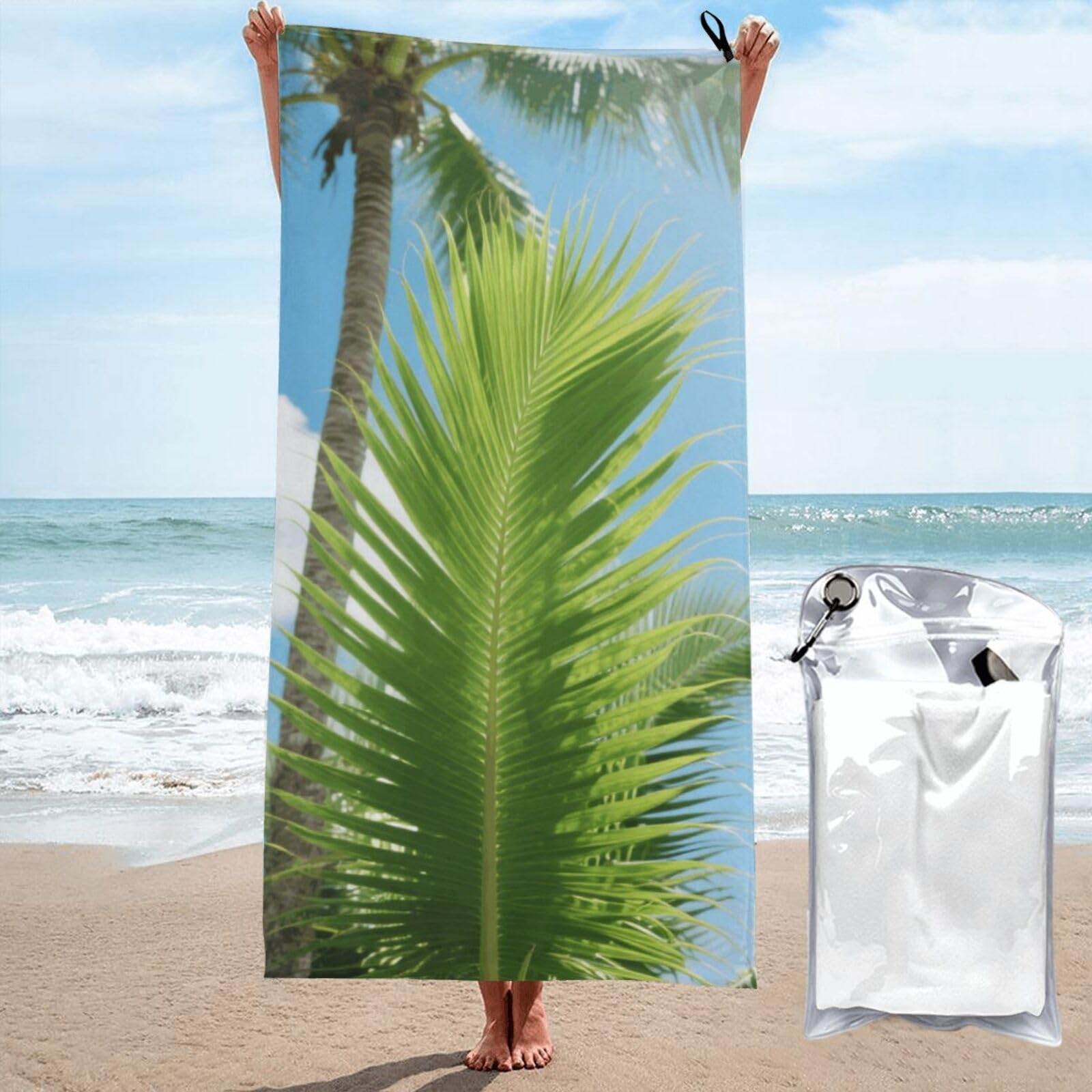 LMNGH Green Tropical Palm Leaves Bath Towel Super Absorbent Quick Dry Bathroom Towel Sand Free Microfiber Beach Towels for Bathroom, Gym, Spa and Hotel Towel 27.5"x55"
