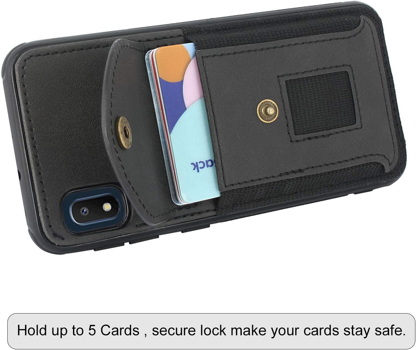Lacass Shockproof Slim Leather Wallet Case Protective Cover with Elastic Pocket Credit Card Slot Holder for Samsung Galaxy A10e SM-A102 (Black)