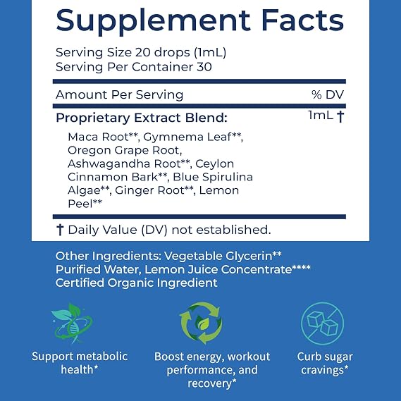 Fat Burn Herbal Supplement Liquid Drops, Metabolism and Weight Management Support, Boost Energy & Workout Performance, 100% Real Plants, 1 Fl Oz, 30 Servings (Blue)
