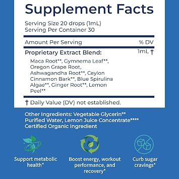 Fat Burn Herbal Supplement Liquid Drops, Metabolism and Weight Management Support, Boost Energy & Workout Performance, 100% Real Plants, 1 Fl Oz, 30 Servings (Blue)