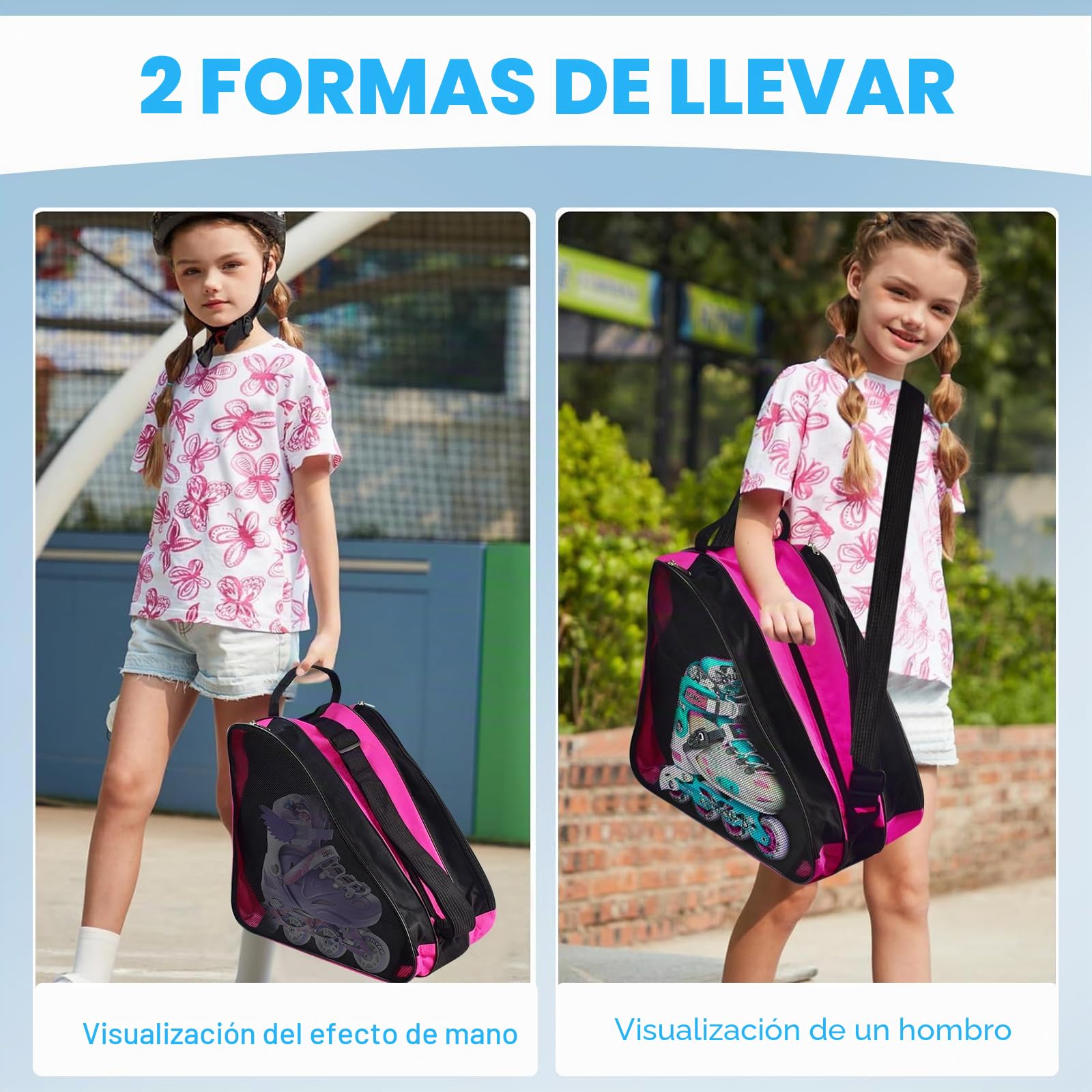 Bolsa para Patines con 3 Compartimentos, Mochila Transporte para Patines en Línea y de 4 Ruedas