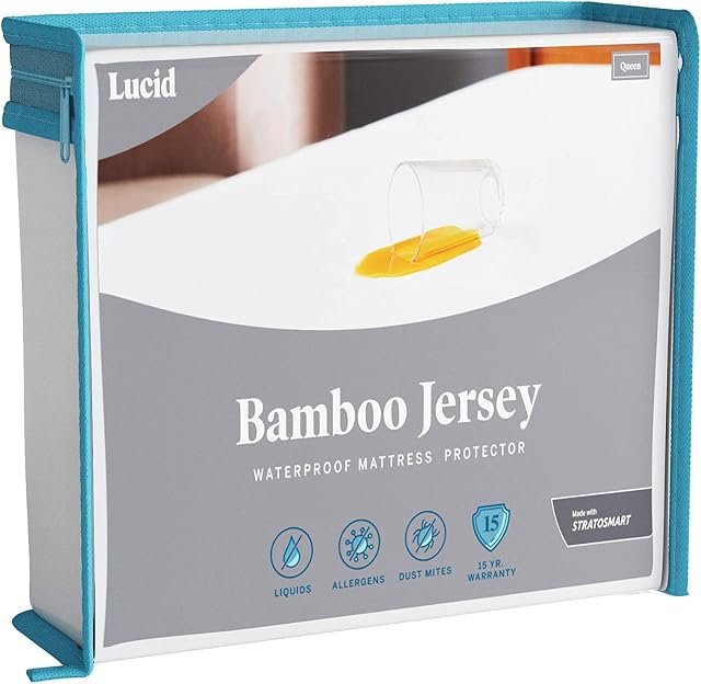 Lucid Premium Rayon from Bamboo Jersey Mattress Protector  Ultra Soft  Waterproof, Single (90 x 190 cm)