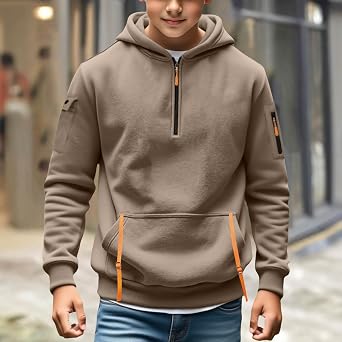 Boys Zip Up Athletic Hoodies Fall Winter School Fleece Hooded Sweatshirts Pockets Long Sleeve Pullover Hoodie