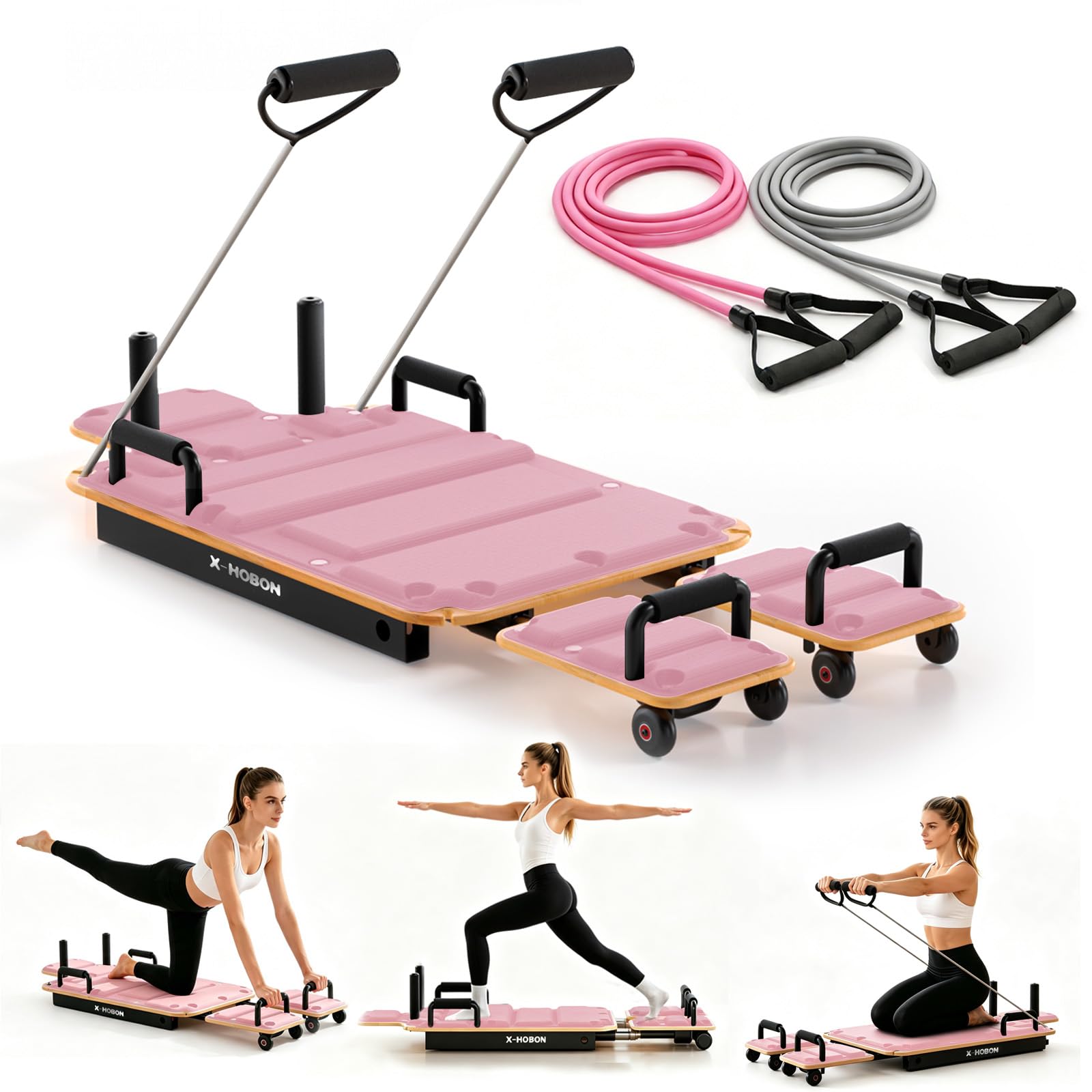 Pilates Reformer Board for Home with 4 Resistance Bands
