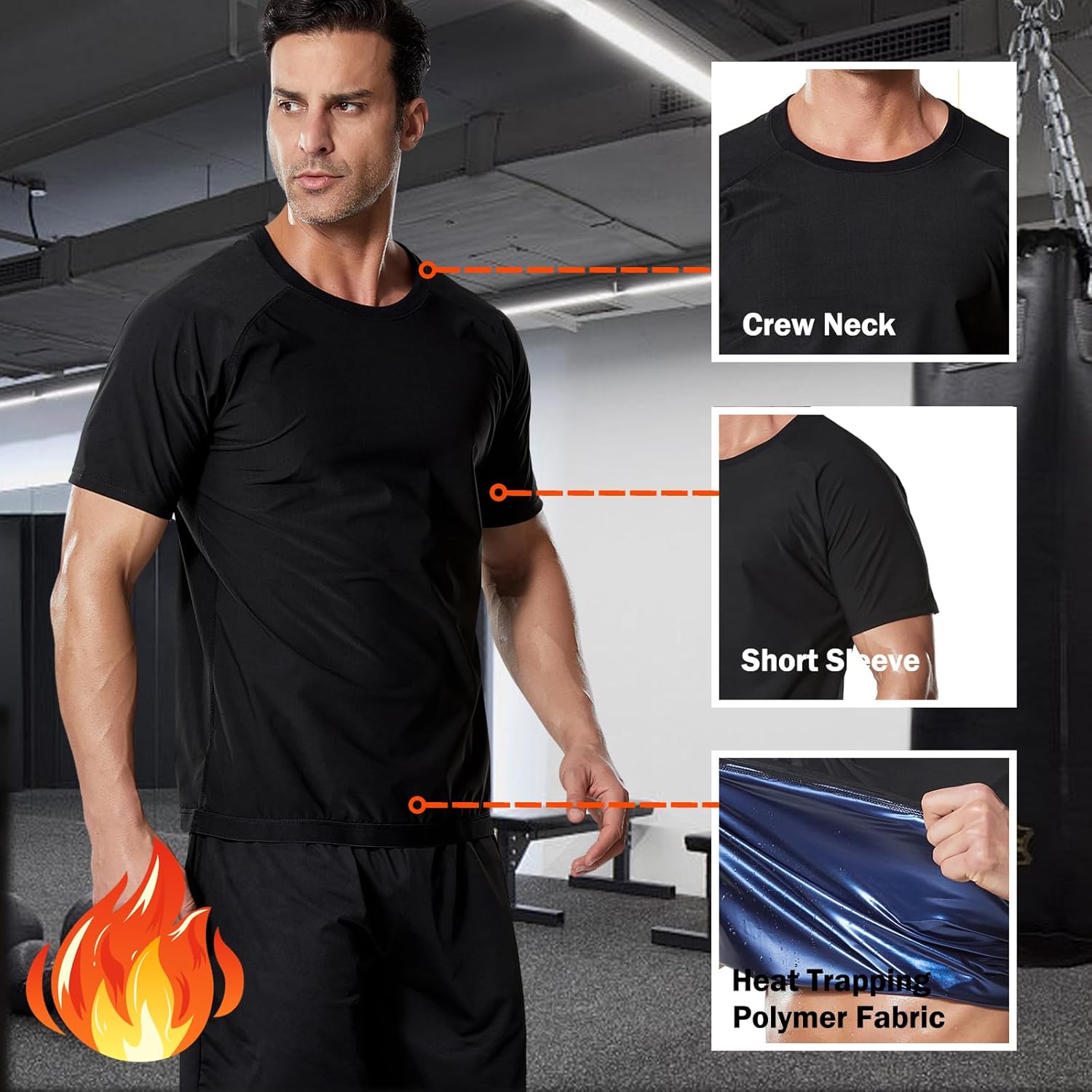 Sauna Shirt for Men Short Sleeve Sweat Suit Heat Trapping T-shirt Weight Loss Hot Suits Sports Gym Workout Shapewear - Image 5