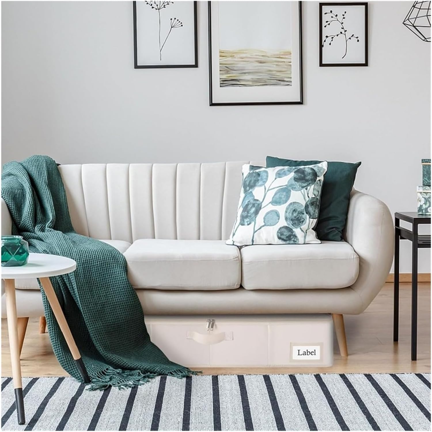 PETRELS Under bed storage bins Underbed Bags, Storage Container Bags with Lid, Foldable Blanket Sturdy Zipper und Label Holders, for Clothing,4 Pack, Beige(Beige,31.5x15.7x6in 4-Pack)