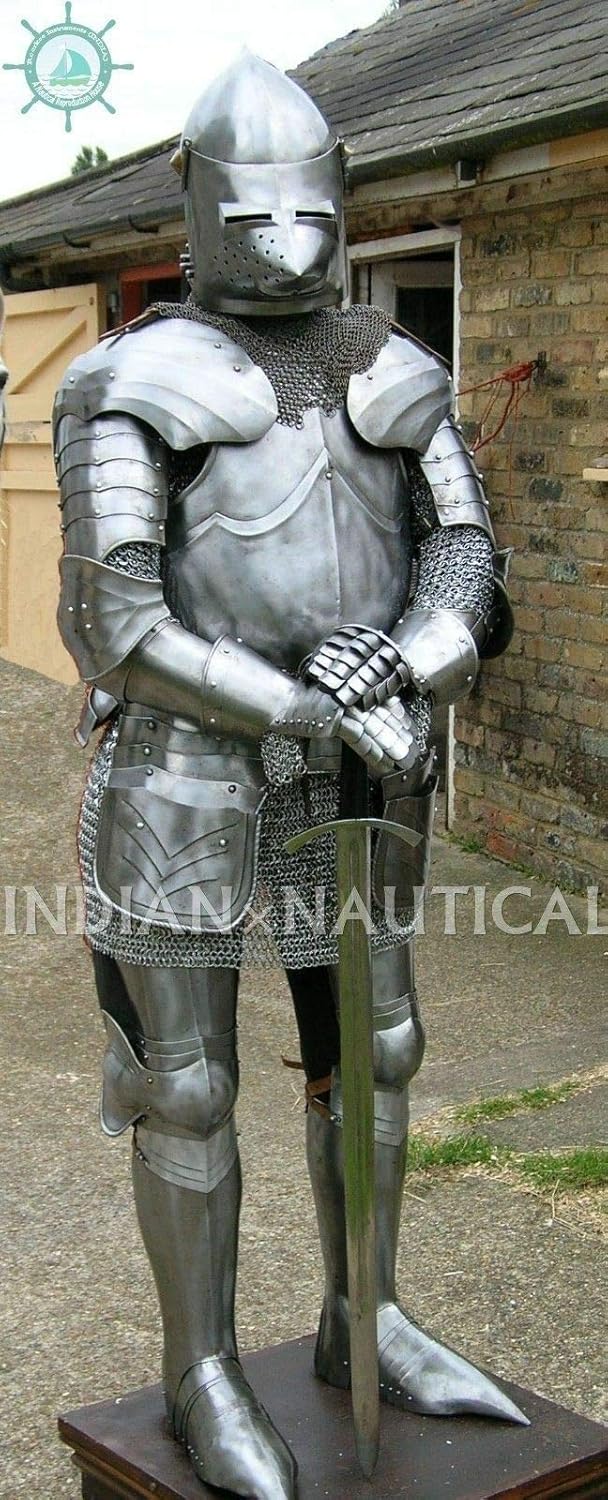 Medieval Piggy Face Suit of Armor 17th Century Full Body Armor Suit Silver Finish
