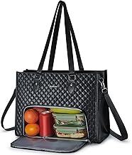 Ralnitote Laptop Tote Bag with Insulated Lunch Compartment for Women, PU Leather 15.6 Inch Work Bag, Elegant Computer Hand...