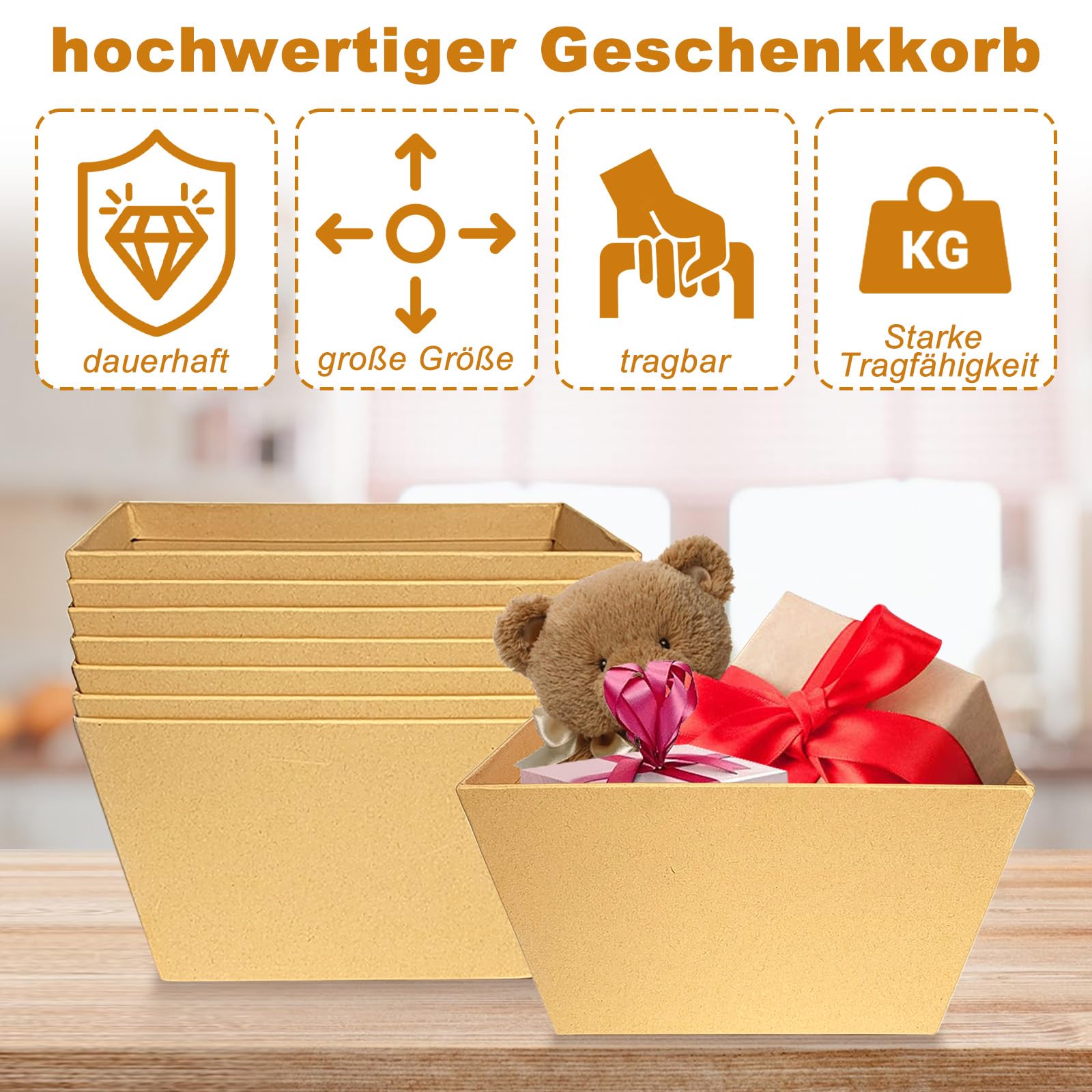 5 Stück Geschenkkörbe Aus Karton – 25x17x9 Cm, Mit Griffen – Für Süßigkeiten, Wein & Deko