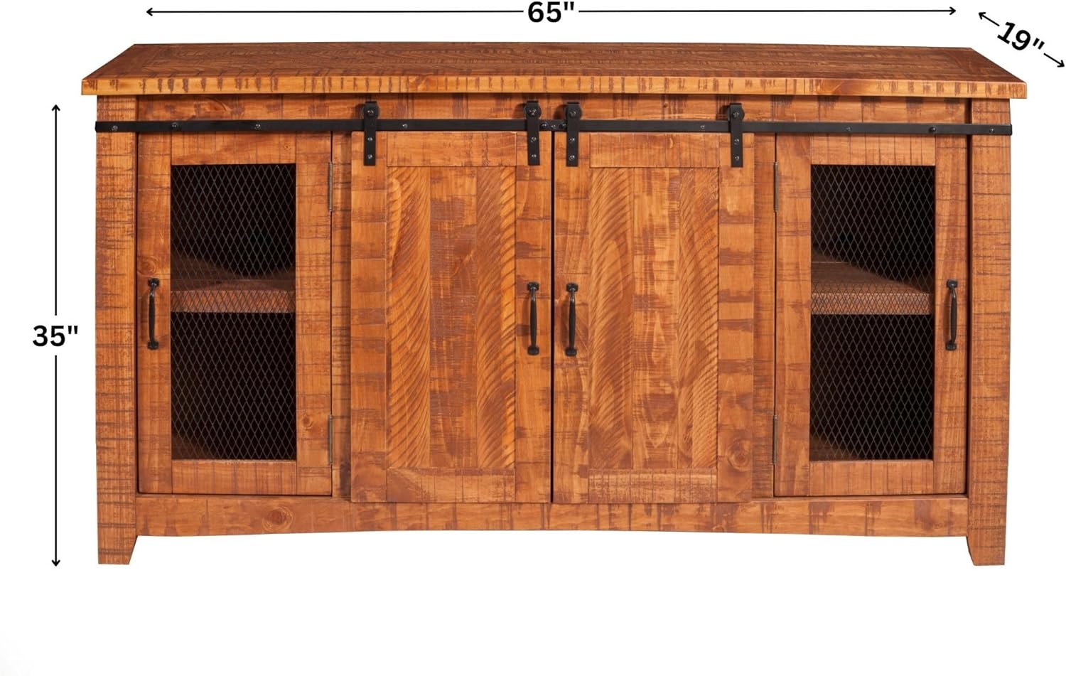 Martin Svensson Home 65" Solid Pine Wood Entertainment Center with Storage. Rustic TV Stand for TVs up to 70." Sliding Doors, Adjustable Shelves & Cable Management – Honey Tobacco Finish