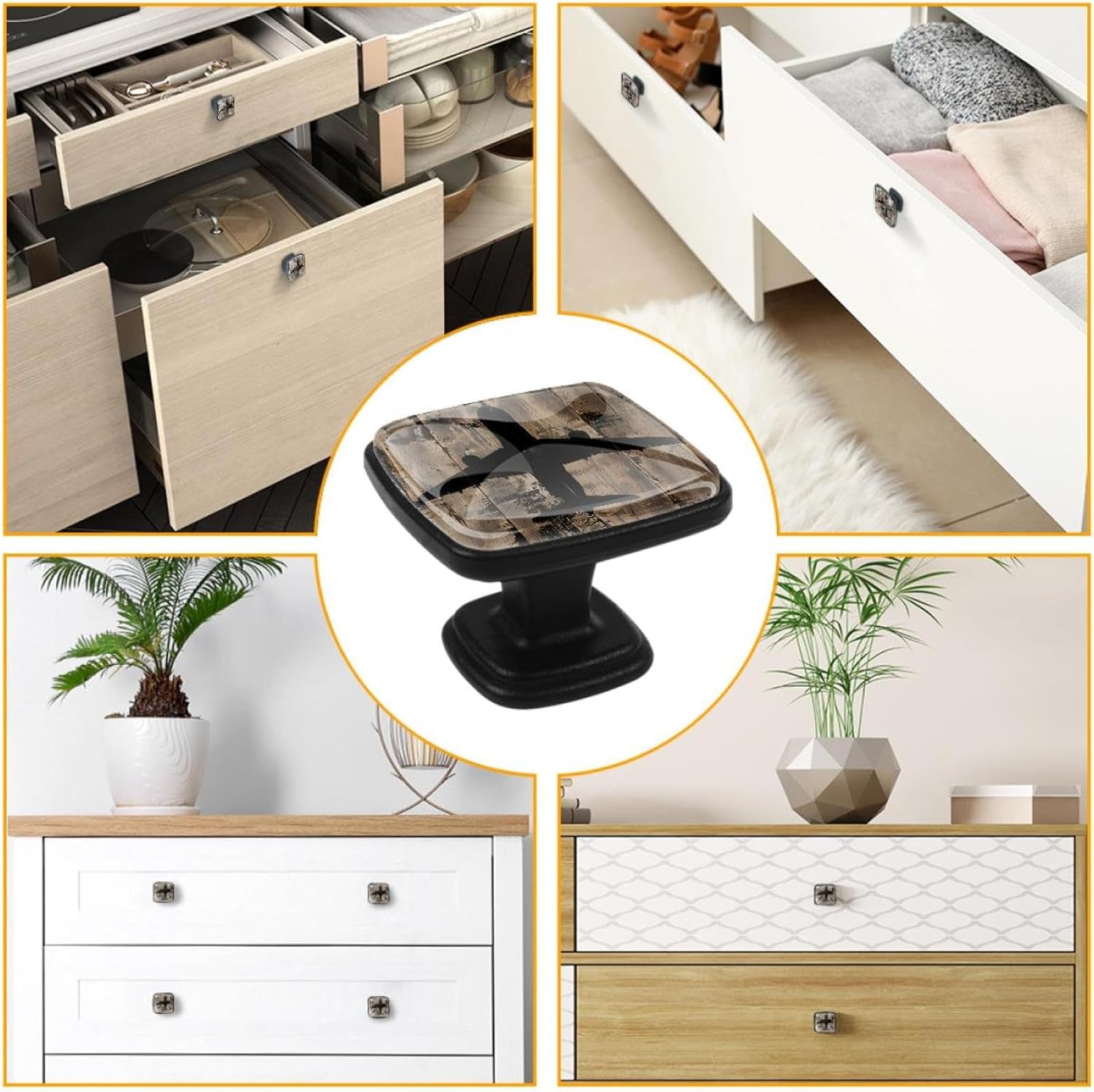 4 Pack 30mm Square Kitchen Cabinet Knobs Drawer Dresser Pulls, Airplane Silhouettes on Wooden Boards Door Handles