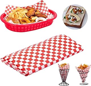 LAMEK 100pièces Papier d'emballage Alimentaire, Papier Anti-Graisse pour Emballages Alimentaires, Emballage Cire d'Abeille avec Panier pour Résistant à Huile Fromage Pain Burger HotDog Nourriture Noël