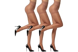 Women's Suntan Sheer Tights - 3 Pairs of 20D Pantyhose with High Waist Control Top