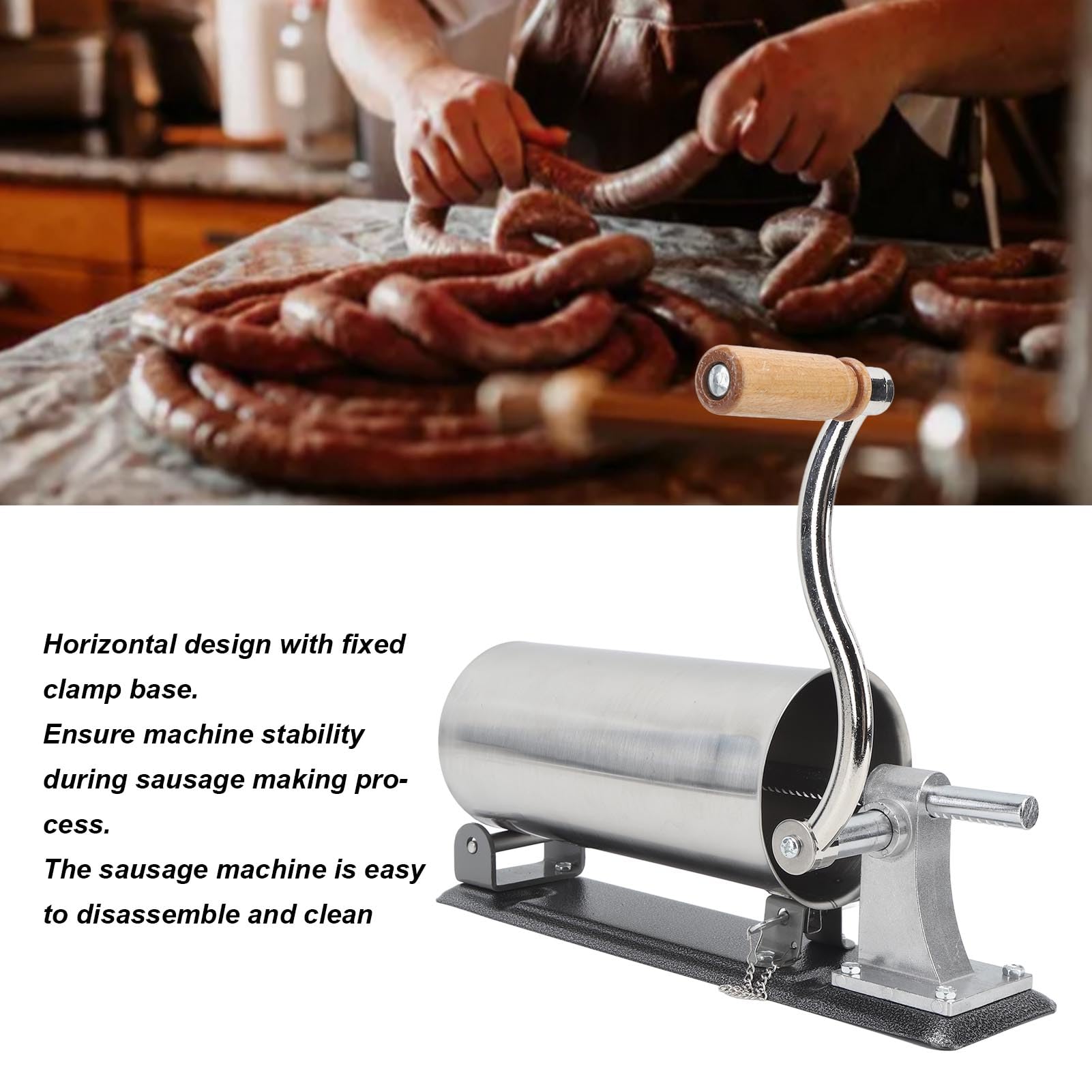 Wakects Insaccatrice Manuale per Salsicce in Acciaio Inossidabile 3 Litri, Grande capacità, Riempitrice Orizzontale per Carne per la Produzione di Salsicce Domestiche a Riempimento