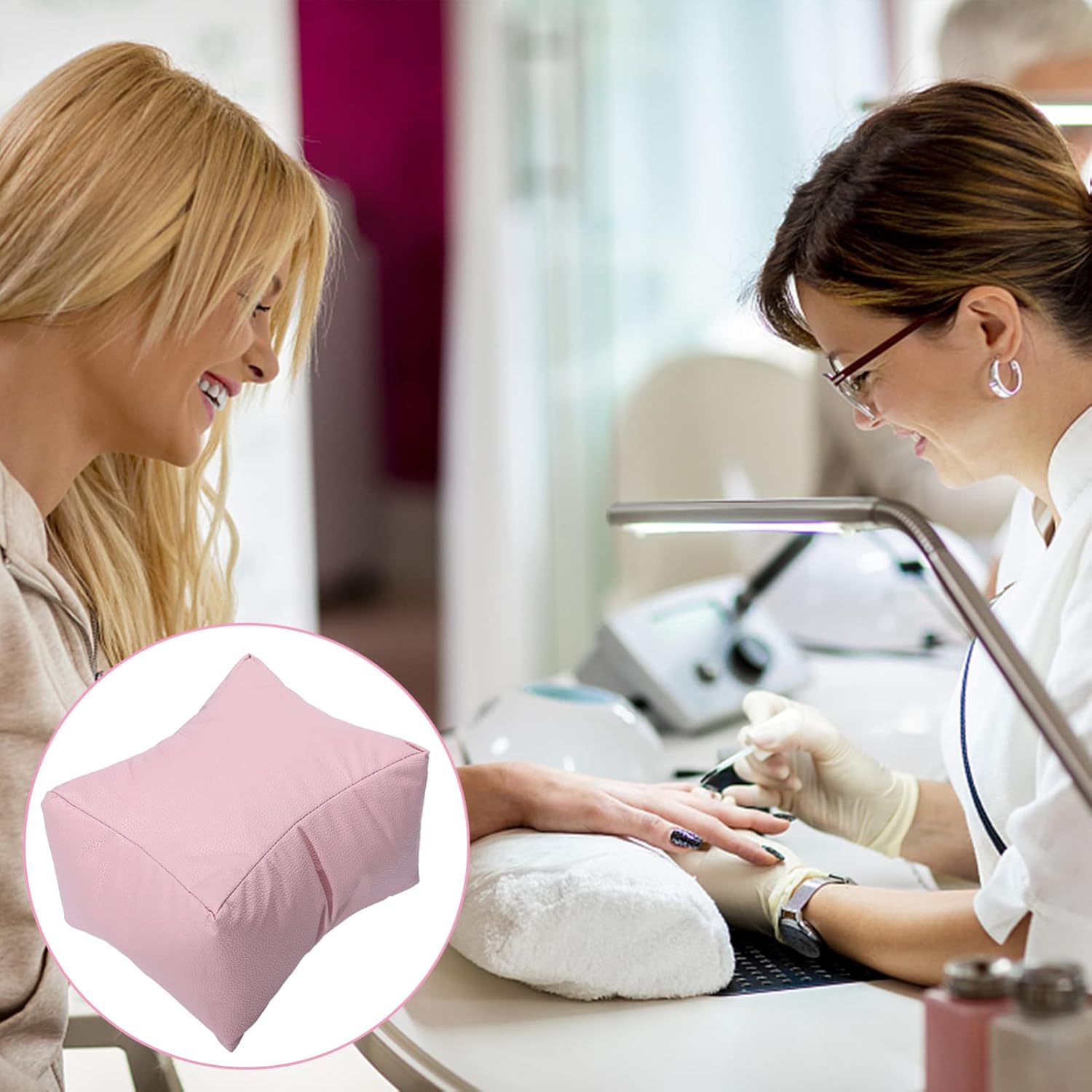 HEALLILY 1pc Nail Art Hand Pillow Beauty Sponge Holder Armrest for Nail Clients Nail Art Rest Pillow Manicure Arm Rest Hand Resting Pad Nail Hand Rest Soft Pillow Pu Square Pink