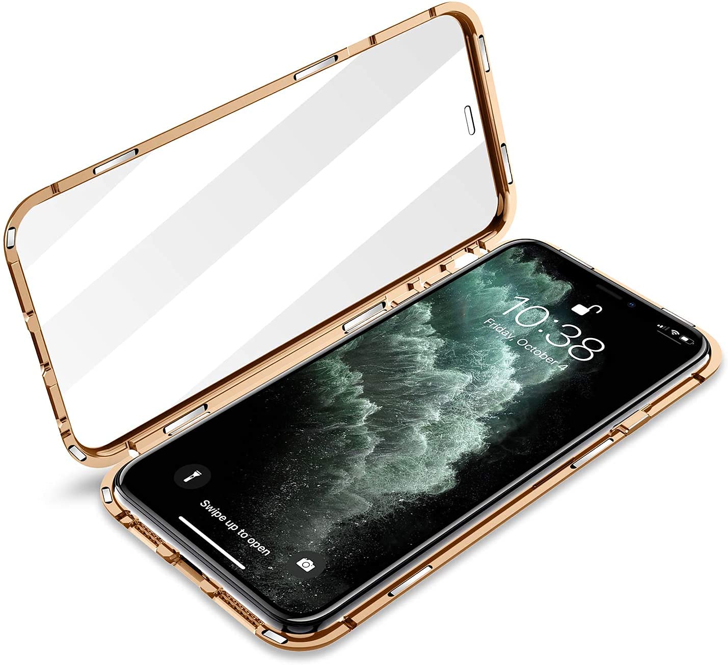 Custodia per iPhone 11 Cover 360 Gradi Full Body Protettiva Antiurto Cover Flip Case Trasparente Vetro Temperato Ultra Sottile Custodia Metal Bumper con Adsorbimento Magnetica Copertura Case,Argento