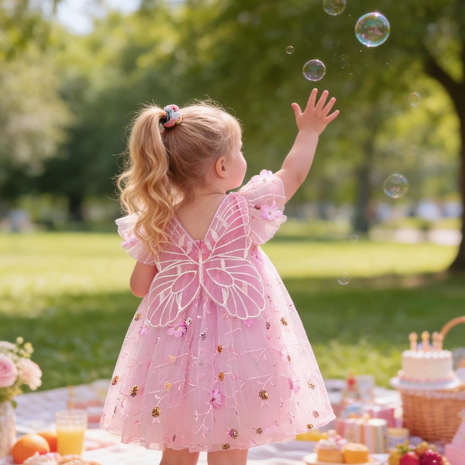 AGQT Baby Girls Tulle Tutu Dress Toddler Butterfly Back Lace Flower Dresses Wedding Birthday Party Photoshoot Gowns 6M-5T