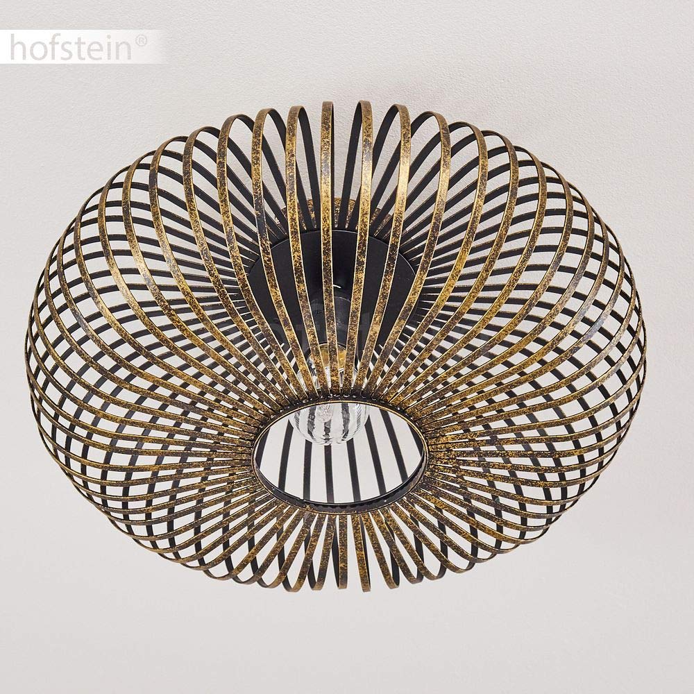 hofstein Lampada da soffitto Oravi, lampada da soffitto rotonda in metallo in nero/oro, 1 luce, attacco E27, luce retrò con grande effetto luminoso grazie al look a reticolo, senza lampadina/e