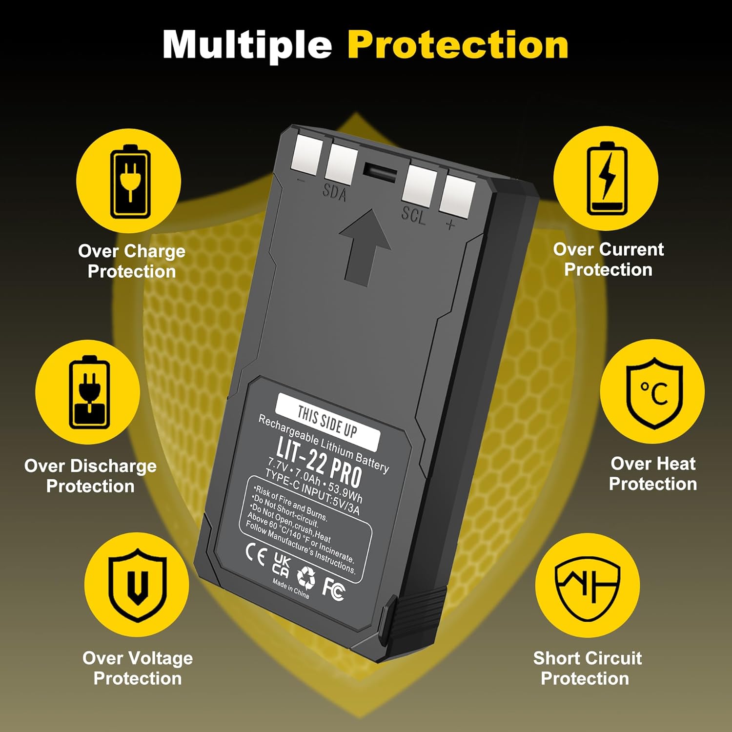 2-Pack 7000mAh LIT-22 Replacement Rechargeable Battery Compatible with Spypoint Trail Cameras Flex Plus, M, Dark, S-Dark, S, G-36 Series - Lithium Ion Power Supply