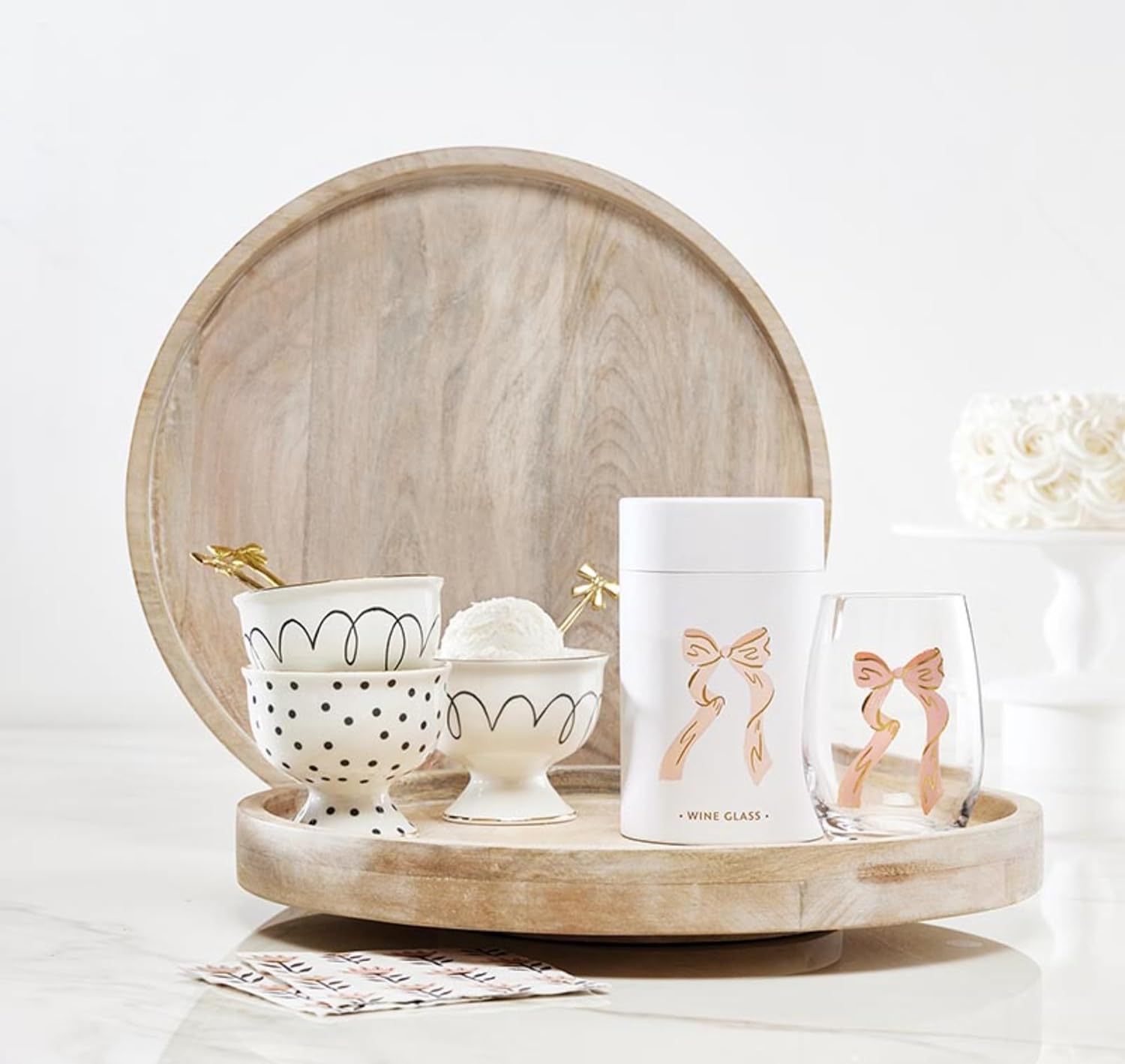 Santa Barbara Design Studio Ceramic Ice Cream Bowl Footed Dessert Bowl Sundae Cup, 4" Dia x 3.25" H, Black Dots