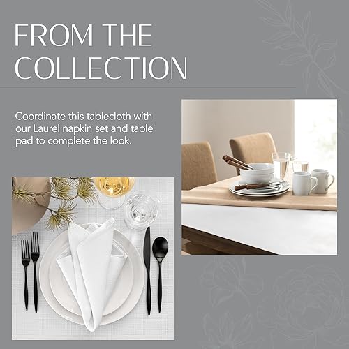 Miniatura 5 de Elrene Home Fashions Laurel - Mantel de textura sólida resistente al agua y a las manchas, 60 x 84 pulgadas, ovalado, color blanco