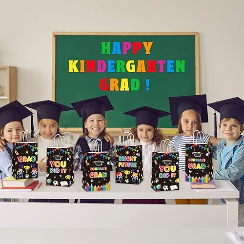 Miniatura 4 de 12 bolsas de regalo de fiesta de preescolar para graduación de preescolar, suministros de fiesta, bolsas de regalo con texto en inglés "You Did It",