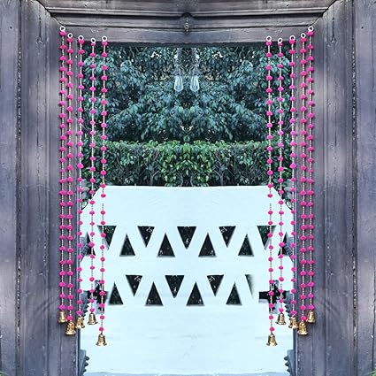 Kaameri Bazaar Handmade Dark Pink Strings Pom Pom for Door,Wall Hanging Bandhanwar Toran, Garland for Decoration Diwali Festival,Navratri,Wedding (4FT, 10 Strings)