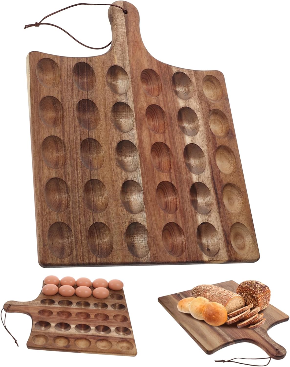 NUOBESTY Reversible Wooden Deviled Egg Platter with Compartmentalized Design for Organized Egg Storage and Versatile Serving Wood Tray for Desserts Cheese Home Kitchens and Entertaining
