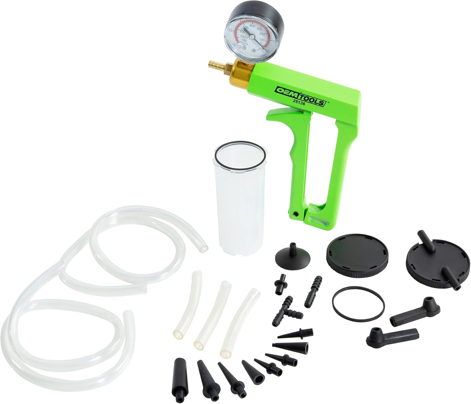 OEMTOOLS 25138 Brake Bleeder Kit, One Man Brake Bleeder, Manual Fluid Extractor, Tester for Clutches, Leak Detection and Fluid Extraction, Hoses and Adapters Included
