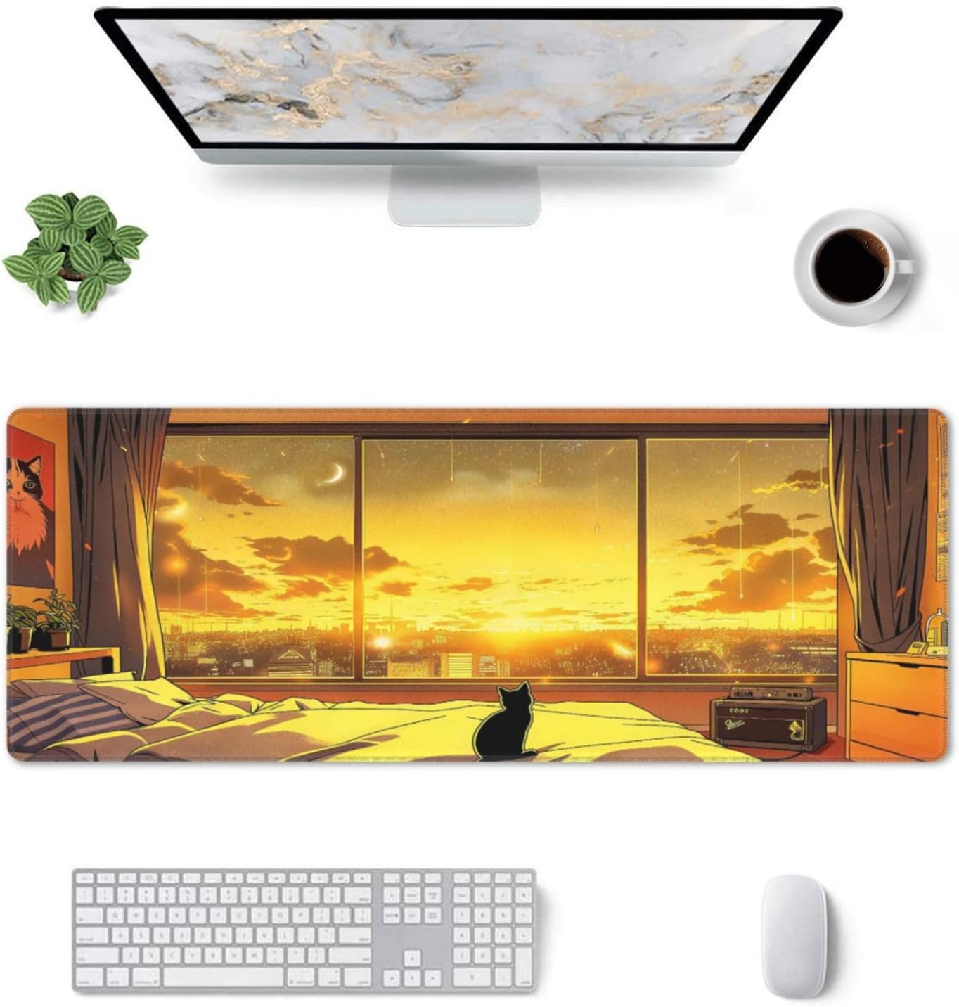Anime Cat Mouse Pad,Office Desk Mat 31.5"×11.8",Large Gaming Mouse Pad, XL Extended Waterproof Desk Pad for Computer with Non-Slip Rubber Base，300 * 800 * 3mm image 2