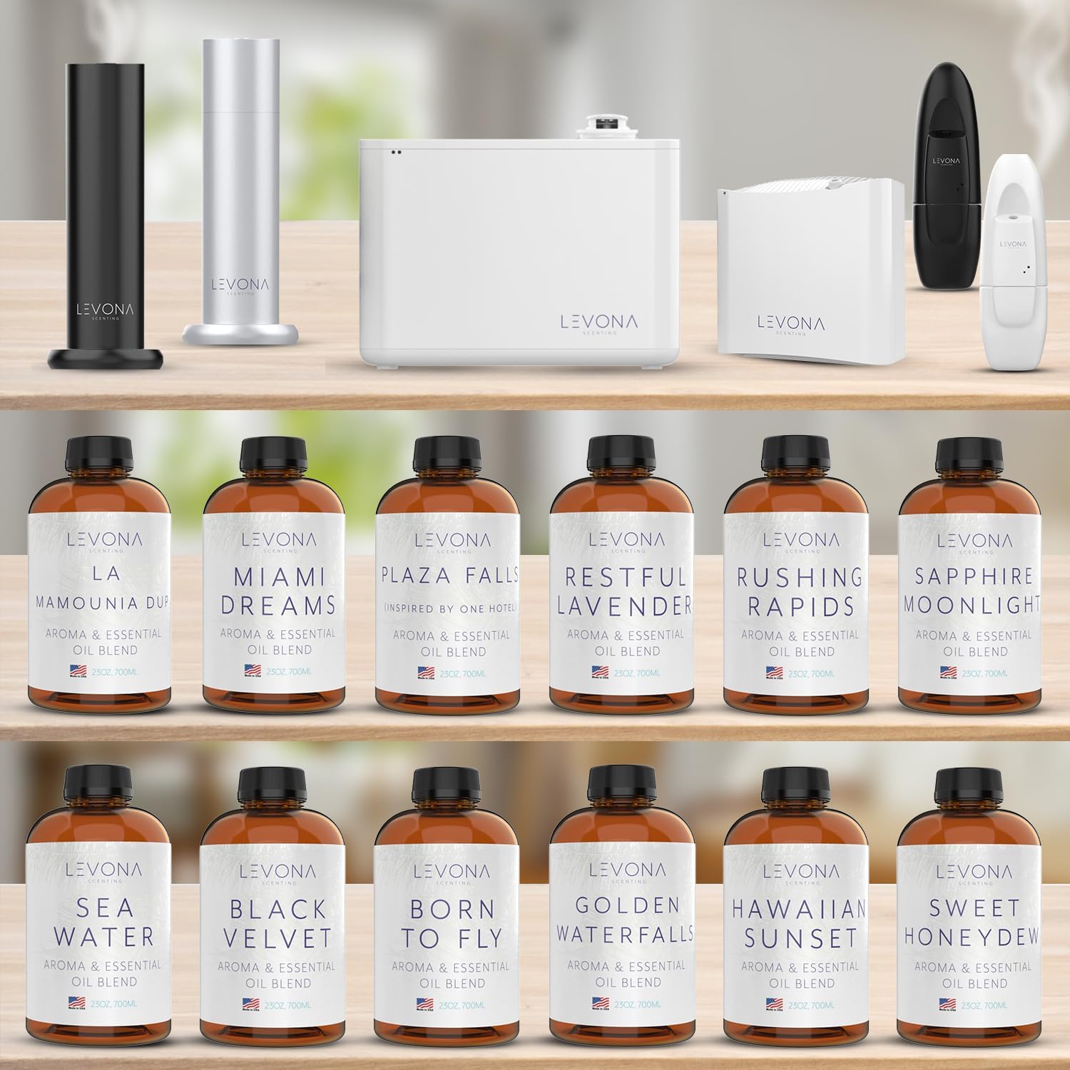 Levona Scent Essential Oils for Diffusers for Home: Miami Dreams Hotel & Home Luxury Scents Fragrance Oil - Aroma Oil with Notes of Bergamot Oil & Pine Essential Oil -700 Ml Scented Oils for Diffuser