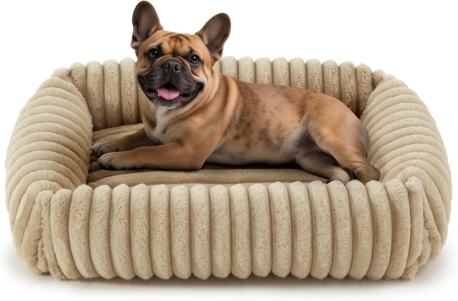 FURTIME Dog Bed Medium Size Dog, Washable Orthopedic Pet Bed with Removable Cover, Rectangle Soft Calming Sleeping Puppy Bed Durable Pet Cuddler with Anti-Slip Bottom, Beige, M Plus (30″x24″x8″)