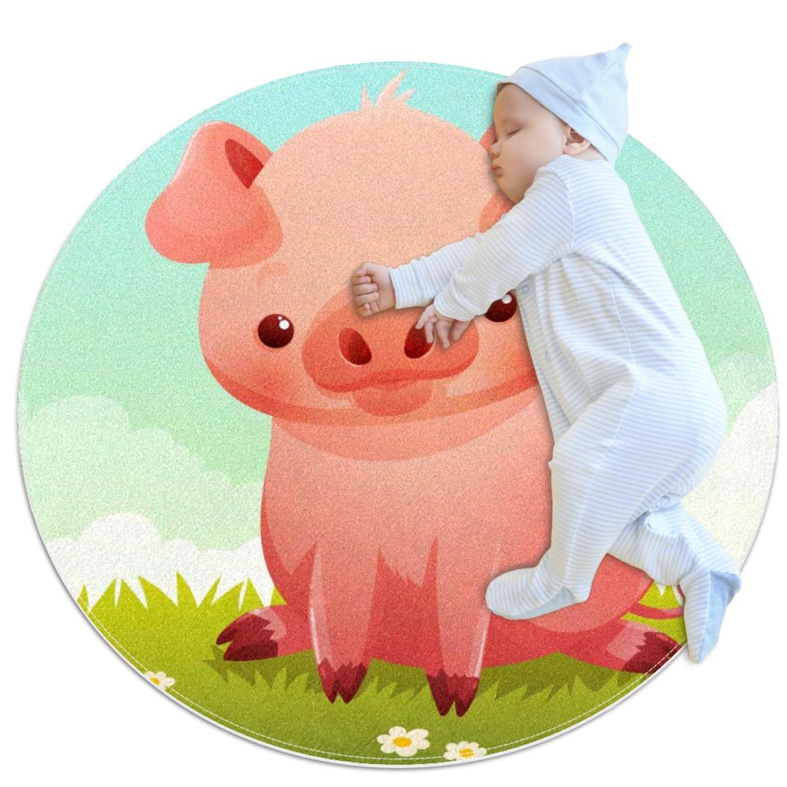 Tapis Cochon et Marguerite antidérapant de 100cm avec envers sécurisé pour chambre
