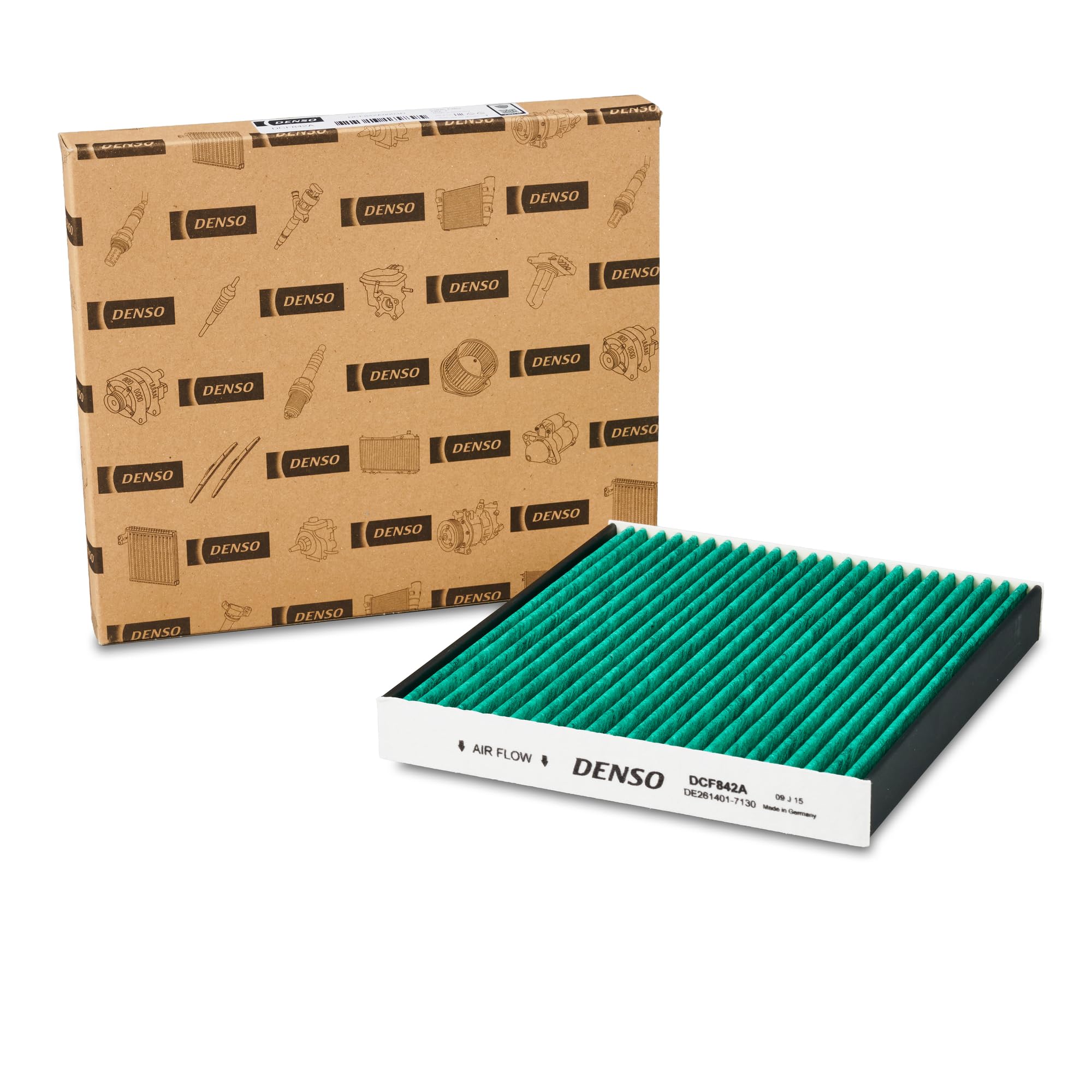 Filtro de habitáculo DENSO ClearAir+ (Referencia DCF842A) Filtración de 5 capas con protección antibacteriana, elimina hasta el 99% de bacterias y virus
