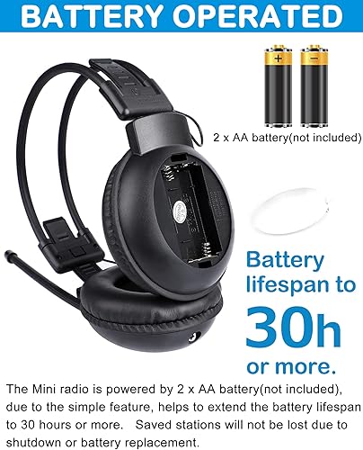 Miniatura 5 de Auriculares de radio radio estéreo portátil con la mejor recepción, DSP Digital Personal Wireless Headset con estaciones preestablecidas, funciona