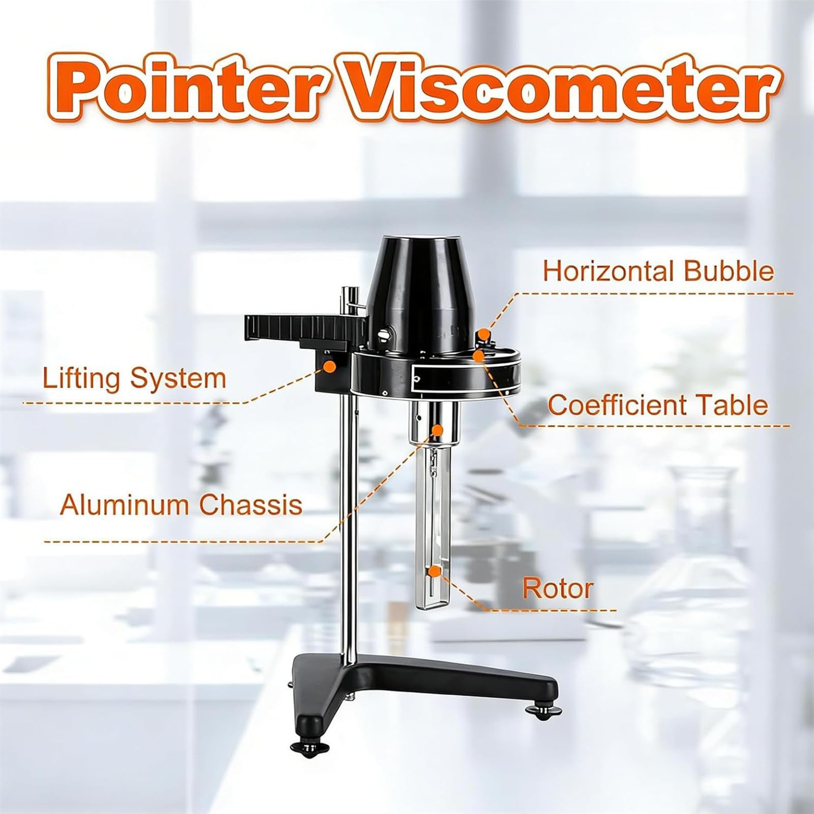 Viscosimetro rotazionale portatile, viscosimetro liquido Newton, tester di viscosità rotativa da laboratorio 10-100.000 MPa.S, misuratore di viscosità digitale, rotore fluido Dimensioni: No 1; 2; 3; 4