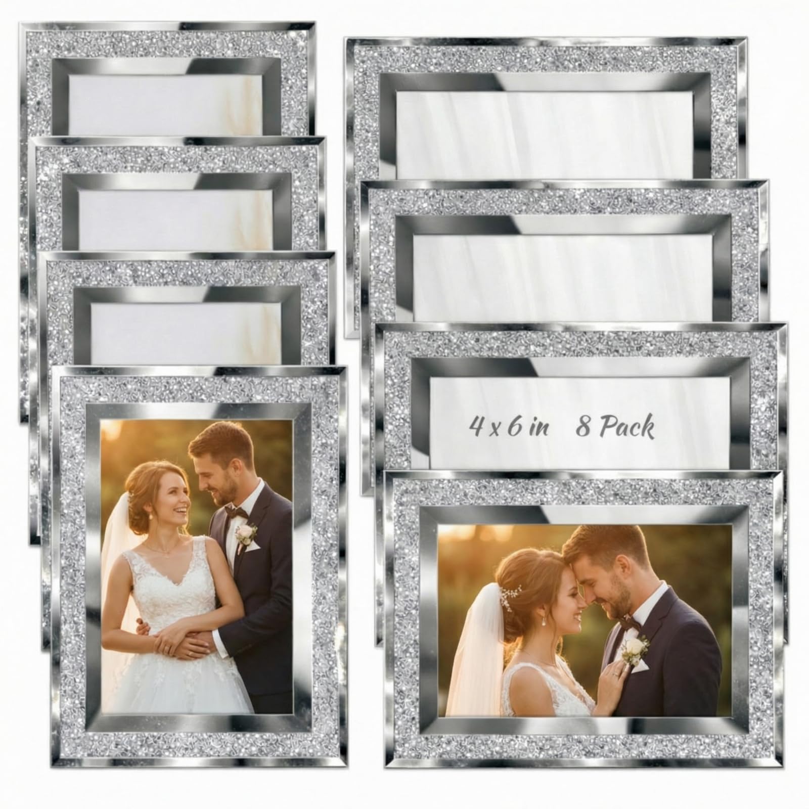 Cadres photo argentés 10x15 cm Qunclay en verre pailleté pour décoration de table chic