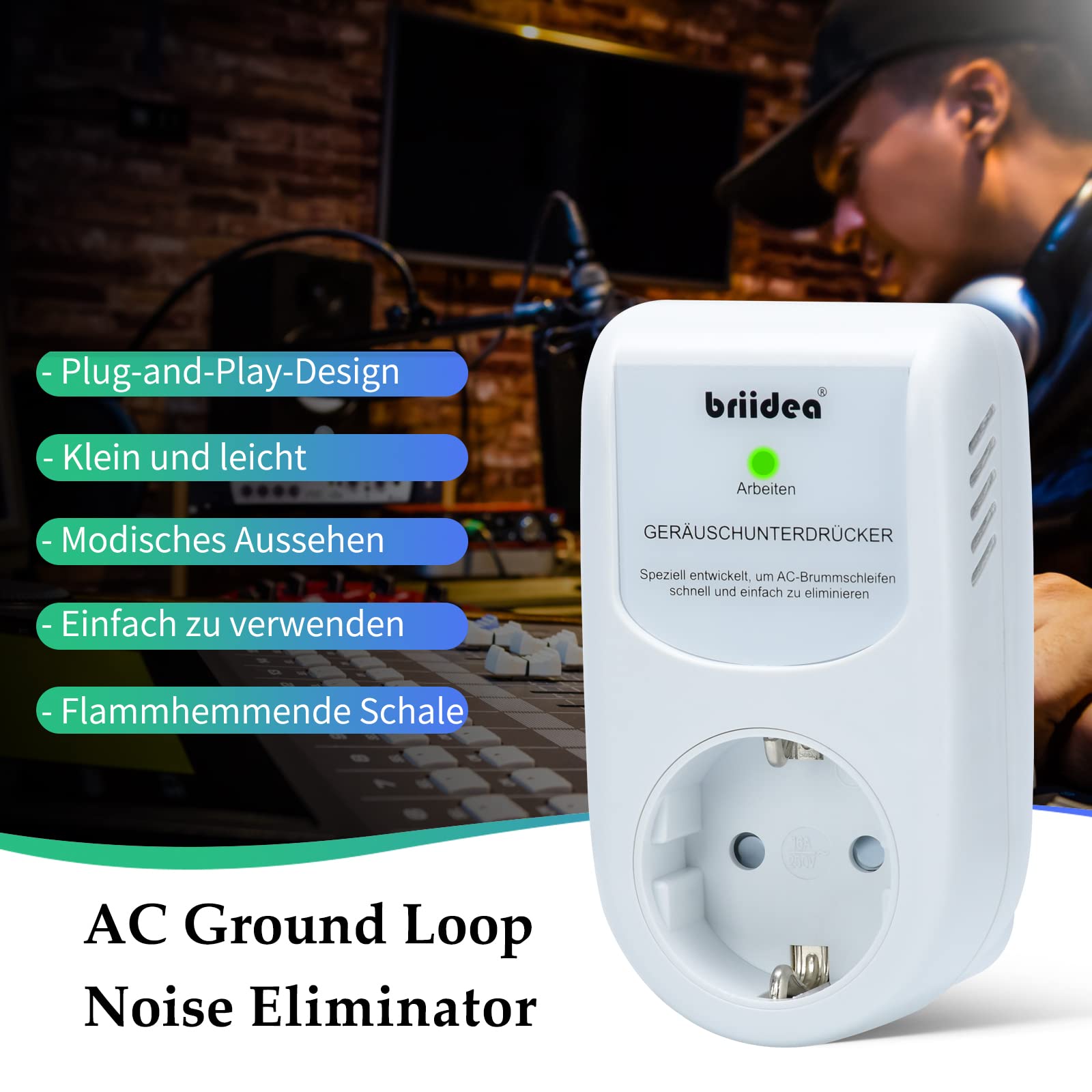 briidea Netzfilter-Zwischenstecker, Ground Loop Brummunterdrücker Plug-Style Wechselspannungsfilter, Weiß