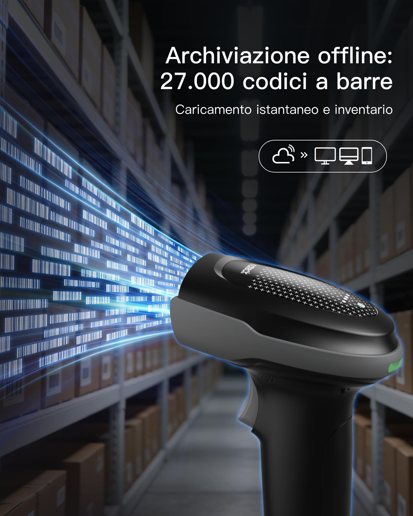Inateck Lettore Di Codici a Barre Wireless 1D 2D QR PDF417, Doccetta Codice a Barre con 2 Batterie Sostituibili da 2000 mAh, Compatibile con Android e iOS, per Stoccaggio e Logistica, Pro 170
