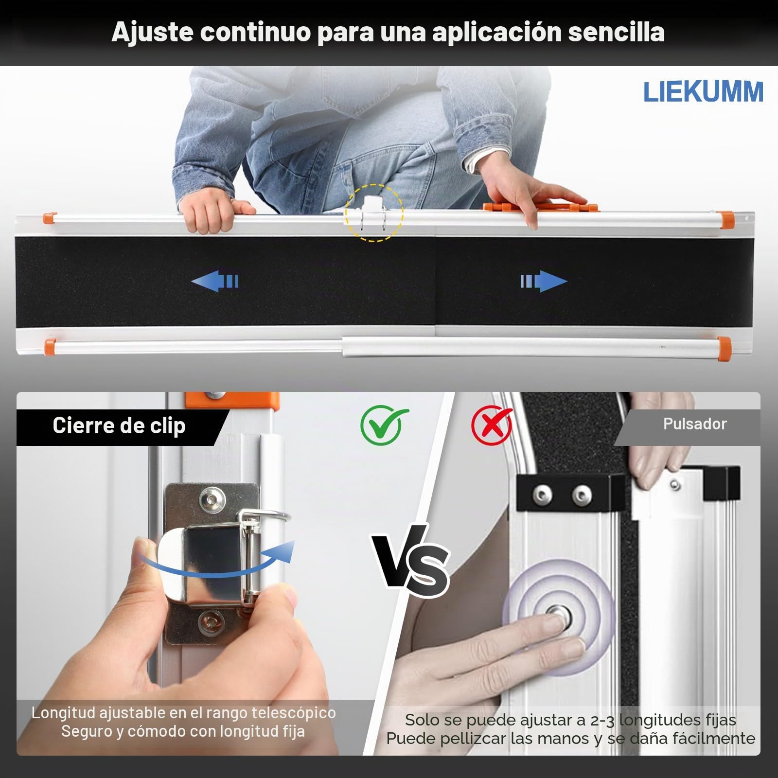 LIEKUMM 2 x 77,5-122,5 cm Rampas Telescópicas para Sillas de Ruedas, Capacidad Carga de 300 kg Rampa Silla de Ruedas Ajustable, Rampa de Acceso para Escaleras, Bordillos, Scooters y Bicicletas